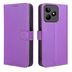 Leather Case Stands Flip Cover Holder BY1 for Realme C51 Purple