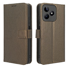 Leather Case Stands Flip Cover Holder BY1 for Realme C53 India Brown