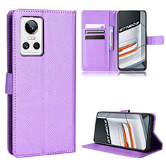 Leather Case Stands Flip Cover Holder BY1 for Realme GT Neo3 5G Purple