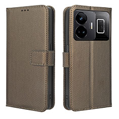 Leather Case Stands Flip Cover Holder BY1 for Realme GT Neo5 5G Brown