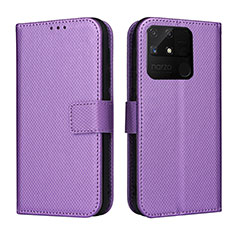 Leather Case Stands Flip Cover Holder BY1 for Realme Narzo 50A Purple