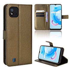 Leather Case Stands Flip Cover Holder BY1 for Realme Narzo 50i Brown
