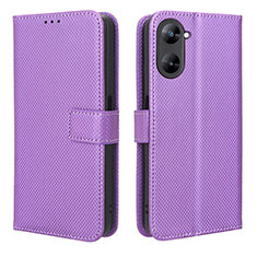 Leather Case Stands Flip Cover Holder BY1 for Realme V30t 5G Purple