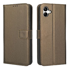 Leather Case Stands Flip Cover Holder BY1 for Samsung Galaxy A05 Brown