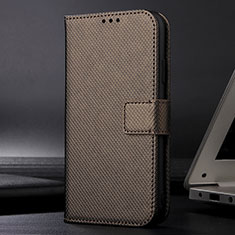 Leather Case Stands Flip Cover Holder BY1 for Samsung Galaxy S23 5G Brown