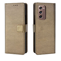Leather Case Stands Flip Cover Holder BY1 for Samsung Galaxy Z Fold2 5G Brown