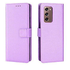 Leather Case Stands Flip Cover Holder BY1 for Samsung Galaxy Z Fold2 5G Purple