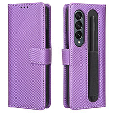Leather Case Stands Flip Cover Holder BY1 for Samsung Galaxy Z Fold3 5G Purple