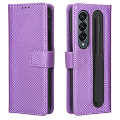 Leather Case Stands Flip Cover Holder BY1 for Samsung Galaxy Z Fold4 5G Purple