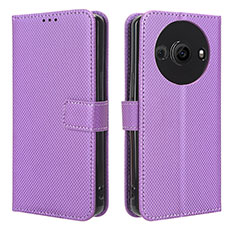 Leather Case Stands Flip Cover Holder BY1 for Sharp Aquos R8 Pro Purple