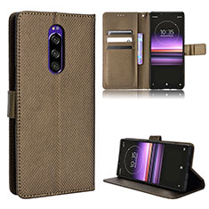 Leather Case Stands Flip Cover Holder BY1 for Sony Xperia 1 Brown