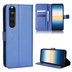 Leather Case Stands Flip Cover Holder BY1 for Sony Xperia 1 III Blue