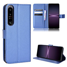 Leather Case Stands Flip Cover Holder BY1 for Sony Xperia 1 IV Blue