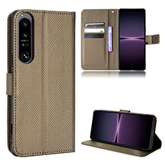 Leather Case Stands Flip Cover Holder BY1 for Sony Xperia 1 IV Brown