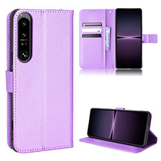 Leather Case Stands Flip Cover Holder BY1 for Sony Xperia 1 IV Purple