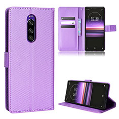 Leather Case Stands Flip Cover Holder BY1 for Sony Xperia 1 Purple