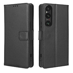 Leather Case Stands Flip Cover Holder BY1 for Sony Xperia 1 V Black