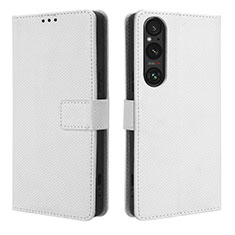 Leather Case Stands Flip Cover Holder BY1 for Sony Xperia 1 V White