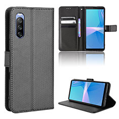 Leather Case Stands Flip Cover Holder BY1 for Sony Xperia 10 III SOG04 Black