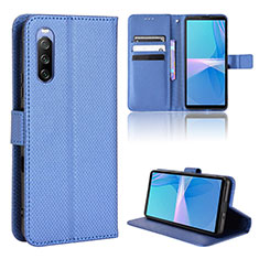 Leather Case Stands Flip Cover Holder BY1 for Sony Xperia 10 III SOG04 Blue