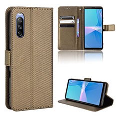 Leather Case Stands Flip Cover Holder BY1 for Sony Xperia 10 III SOG04 Brown