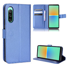 Leather Case Stands Flip Cover Holder BY1 for Sony Xperia 10 IV Blue