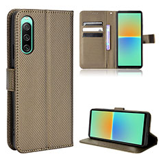 Leather Case Stands Flip Cover Holder BY1 for Sony Xperia 10 IV Brown