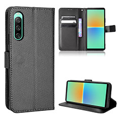 Leather Case Stands Flip Cover Holder BY1 for Sony Xperia 10 IV SOG07 Black