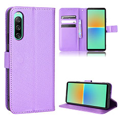 Leather Case Stands Flip Cover Holder BY1 for Sony Xperia 10 IV SOG07 Purple