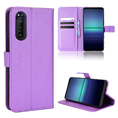 Leather Case Stands Flip Cover Holder BY1 for Sony Xperia 5 II Purple
