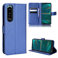Leather Case Stands Flip Cover Holder BY1 for Sony Xperia 5 III Blue