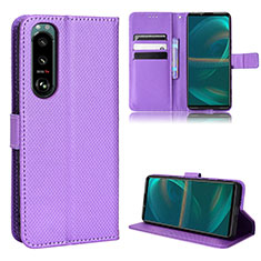 Leather Case Stands Flip Cover Holder BY1 for Sony Xperia 5 III Purple