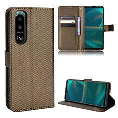 Leather Case Stands Flip Cover Holder BY1 for Sony Xperia 5 III SO-53B Brown