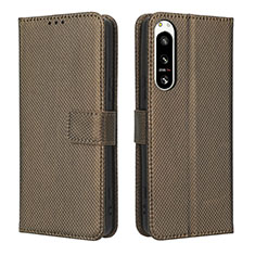 Leather Case Stands Flip Cover Holder BY1 for Sony Xperia 5 IV Brown