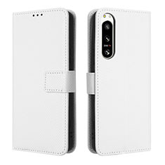 Leather Case Stands Flip Cover Holder BY1 for Sony Xperia 5 IV White