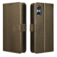 Leather Case Stands Flip Cover Holder BY1 for Sony Xperia 5 V Brown