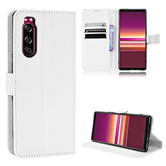 Leather Case Stands Flip Cover Holder BY1 for Sony Xperia 5 White