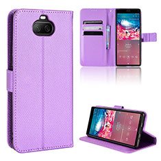 Leather Case Stands Flip Cover Holder BY1 for Sony Xperia 8 Purple