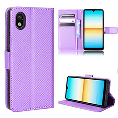Leather Case Stands Flip Cover Holder BY1 for Sony Xperia Ace III Purple