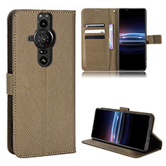 Leather Case Stands Flip Cover Holder BY1 for Sony Xperia PRO-I Brown