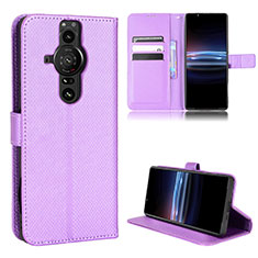 Leather Case Stands Flip Cover Holder BY1 for Sony Xperia PRO-I Purple