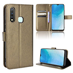 Leather Case Stands Flip Cover Holder BY1 for Vivo iQOO U3 4G Brown
