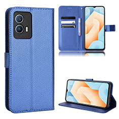 Leather Case Stands Flip Cover Holder BY1 for Vivo iQOO U5 5G Blue