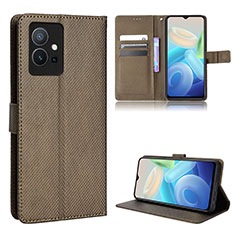 Leather Case Stands Flip Cover Holder BY1 for Vivo iQOO Z6 5G Brown