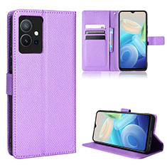 Leather Case Stands Flip Cover Holder BY1 for Vivo T1 5G India Purple
