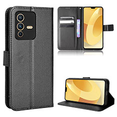 Leather Case Stands Flip Cover Holder BY1 for Vivo V23 5G Black