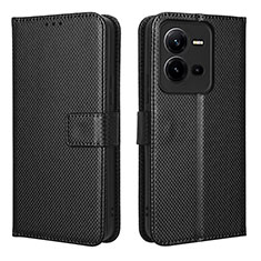 Leather Case Stands Flip Cover Holder BY1 for Vivo V25 5G Black