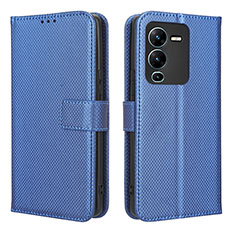 Leather Case Stands Flip Cover Holder BY1 for Vivo V25 Pro 5G Blue