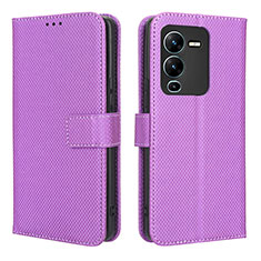 Leather Case Stands Flip Cover Holder BY1 for Vivo V25 Pro 5G Purple