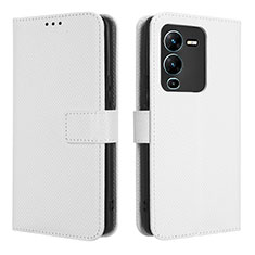 Leather Case Stands Flip Cover Holder BY1 for Vivo V25 Pro 5G White
